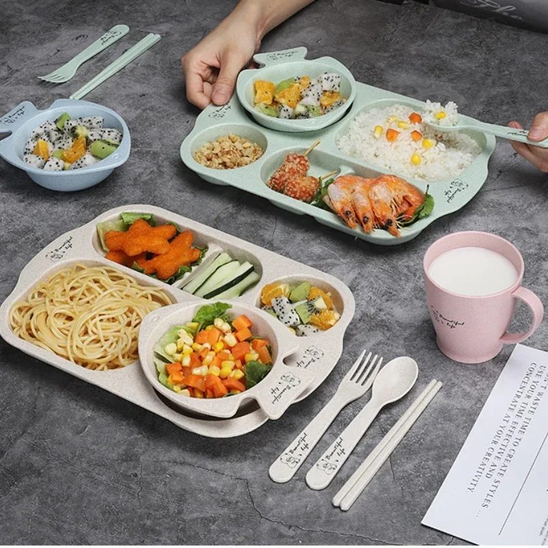 6 Teile/satz Kinder Platte kinder Geschirr Saug Platte Schüssel Baby Gerichte Baby Fütterung Gerichte Löffel Gabel Sets Platte für Kinder