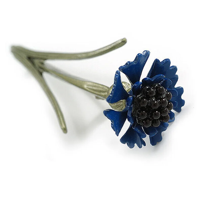 Three-dimensional Blue Cornflower Flower Brooch Literary Simple Flowers Brooches for Women Coat Collar Pins