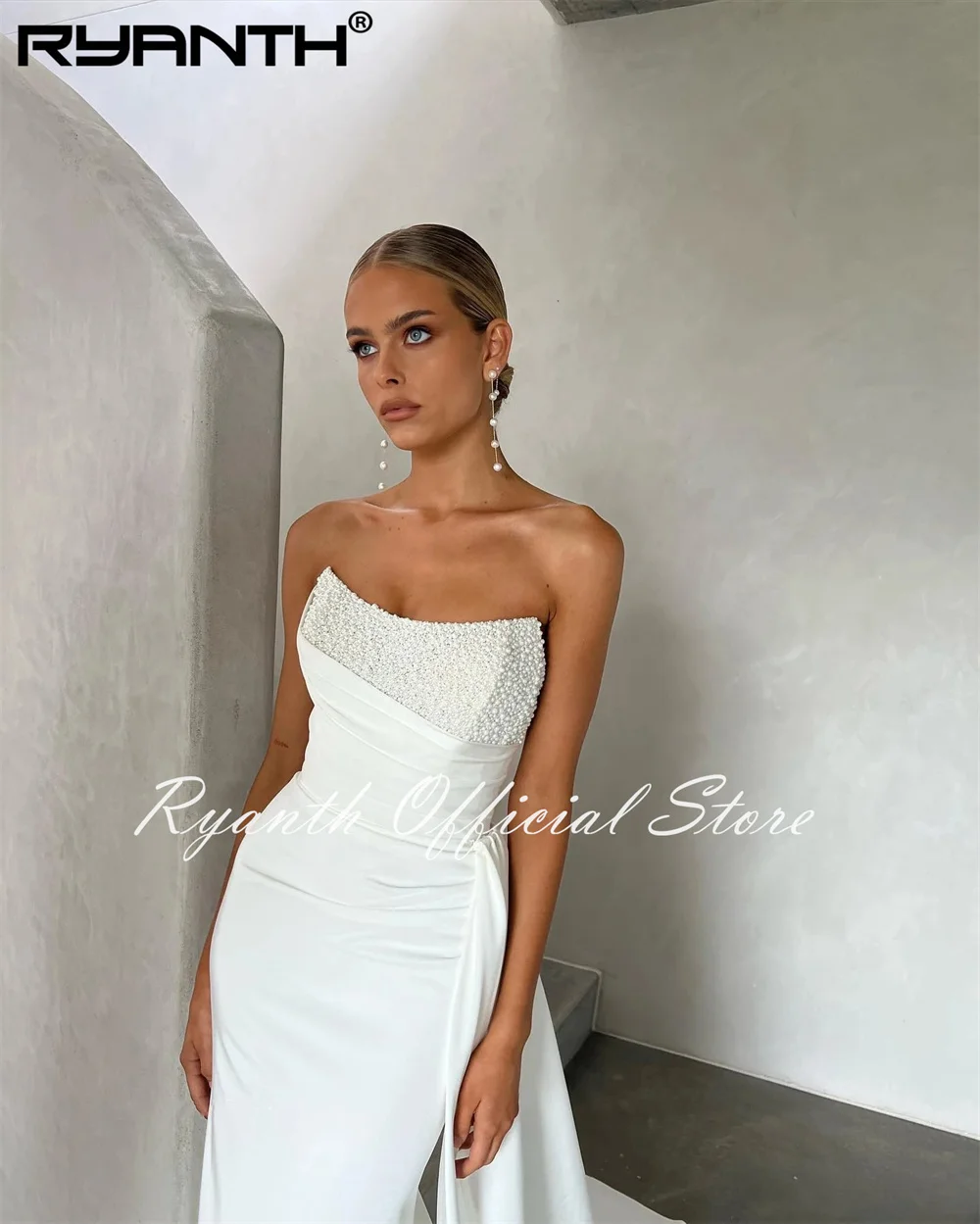 Ryanth Stunning Beaded Elegant Strapless Mermaid Wedding Dress Long Train ridal Gowns 2024 New Vestido De Noival вечернее платье