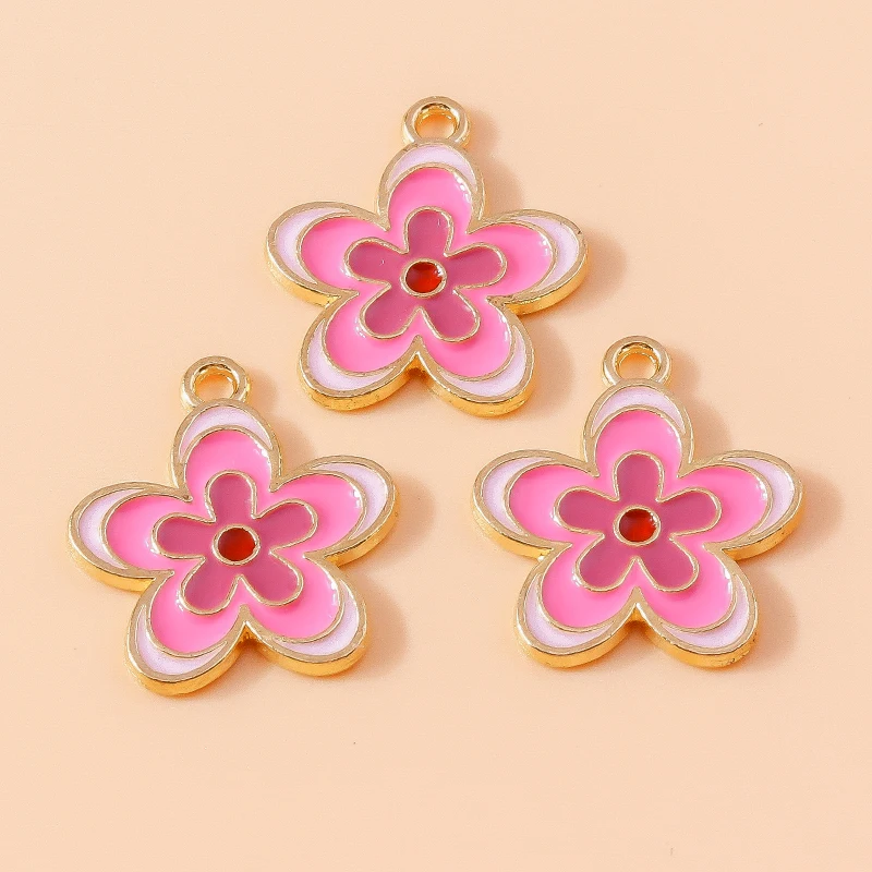 Duarte 20 Teile/los Nette Rosa Farbe Emaille Blume Charms Anhänger für Schmuck Machen DIY Ohrringe Halsketten Armbänder Zubehör – Detail 6