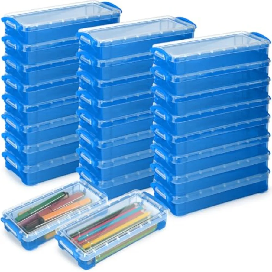 Caja de Lápices de Plástico Transparente de Gran Capacidad, Estuche para Lápices, Caja para Crayones con Tapa Hermética, Organizador para Pinceles y Acuarelas