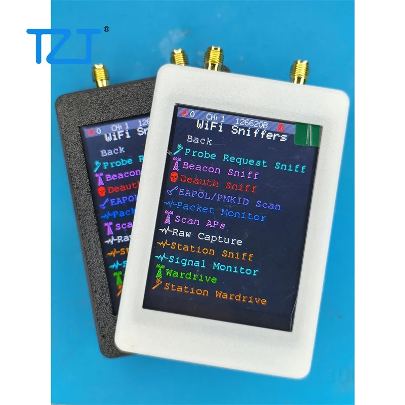 لوحة تطوير Marauder ESP32 المحمولة TZT 1.7.2 البرامج الثابتة لتحديد المواقع بشاشة 2.8 بوصة مع غلاف مطبوع ثلاثي الأبعاد أسود/أبيض