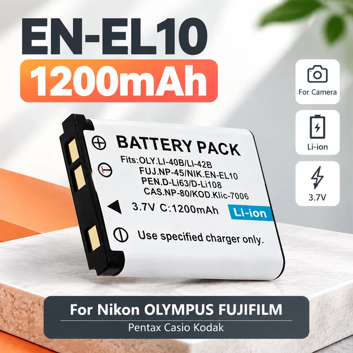 1200mAh Replacement Camera Battery for Nikon Olympus Fujifilm Pentax Casio Kodak Digital Cameras EN-EL10 Li-42B Li-40B FNP-45A