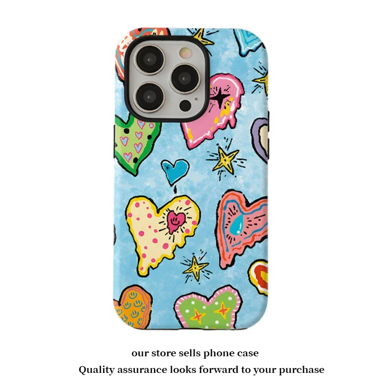 

Чехол для телефона с изображением маслом Love Graffiti для iPhone 16 15Pro Max 14 13 12 11 Plus, акриловый чехол из ТПУ «два в одном», чехлы для мобильных телефонов