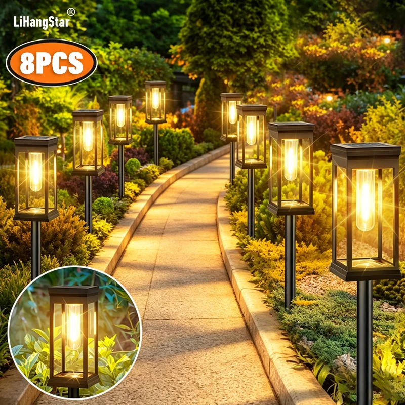 LiHangStar, set di 8 luci solari intelligenti per il giardino, si accendono automaticamente di notte, luci solari per esterni, resistenti e a lunga durata, ideali per illuminare giardini, cortili e