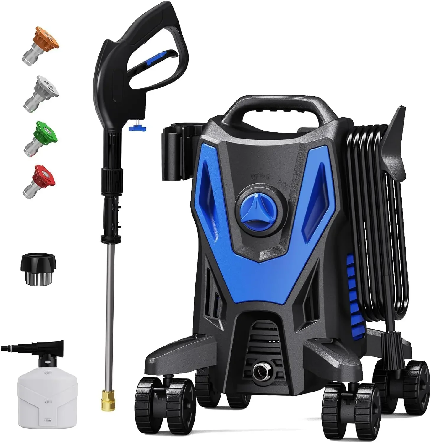

Electric Pressure Washer - 4800PSI 2.8GPM Power Washer with 500ML Foam Cannon, 4 Nozzle Tips, with 4-Wheel Anti-Tip Technology,