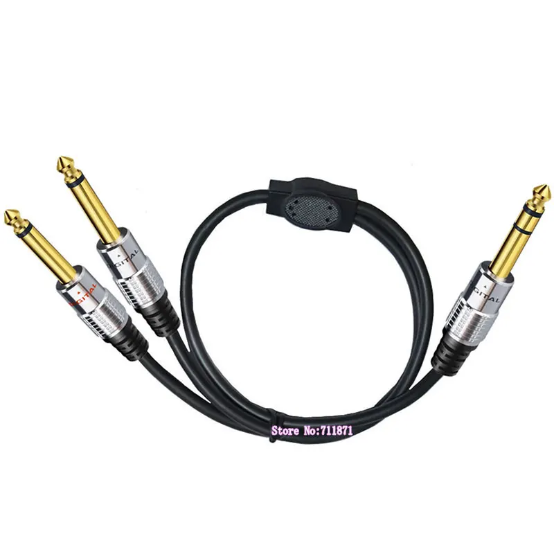 Aluminum Alloy Shell Gold Plated TRS 6.35 to Double TS Male Adapter Cable Line Two 2 Mono 6.35mm Male to Stereo Male Cord Wire