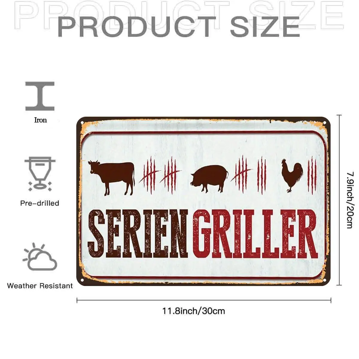VintageSerien Griller Vintage SignMetal Tin Sign, Pre-Drilled Holes, Suitable for Indoor, Garden,Outdoor, Toilet Decoration