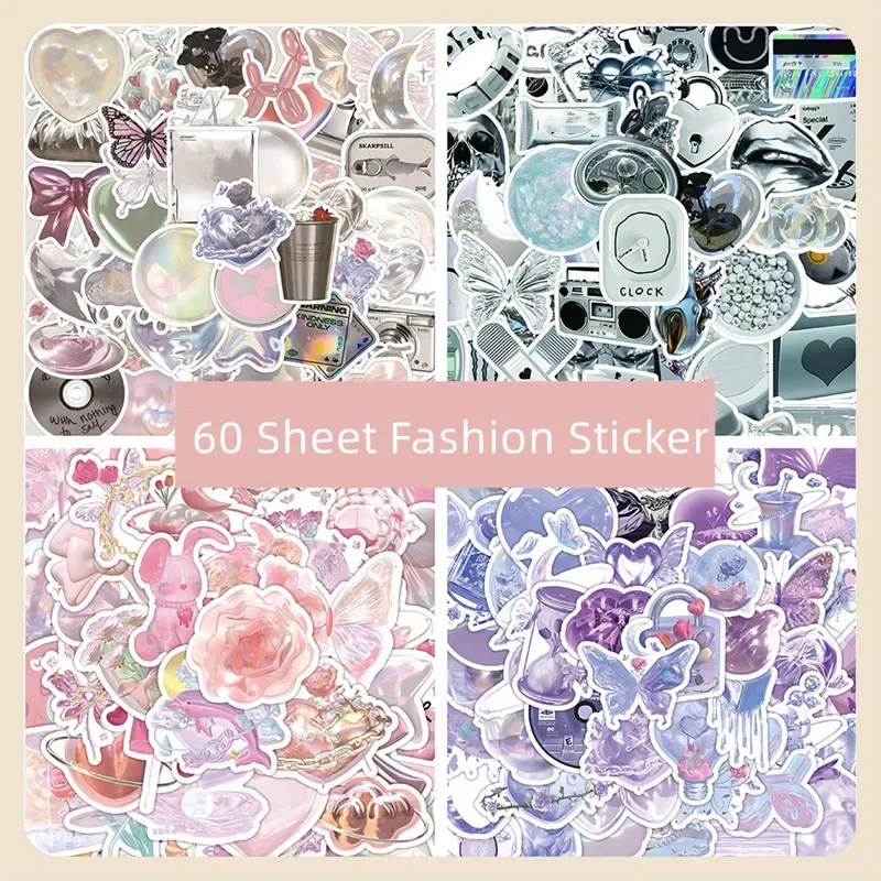 60Sheet Lovely Butterfly Sticker Shiny Fashion Stationery Sticker DIY Decorative Scrapbook Luaage Sticker Student
