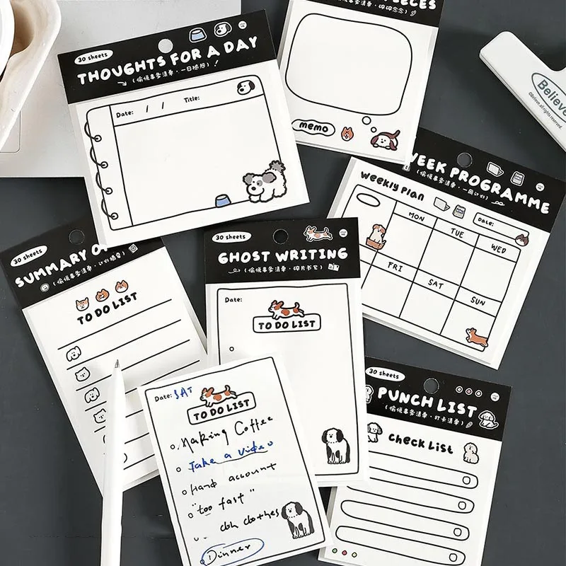 Cute Dog Cat To Do List Memo Pad 30 Sheets Kawaii Check List Punch List Sticky Notes Planner Stationery for School Office