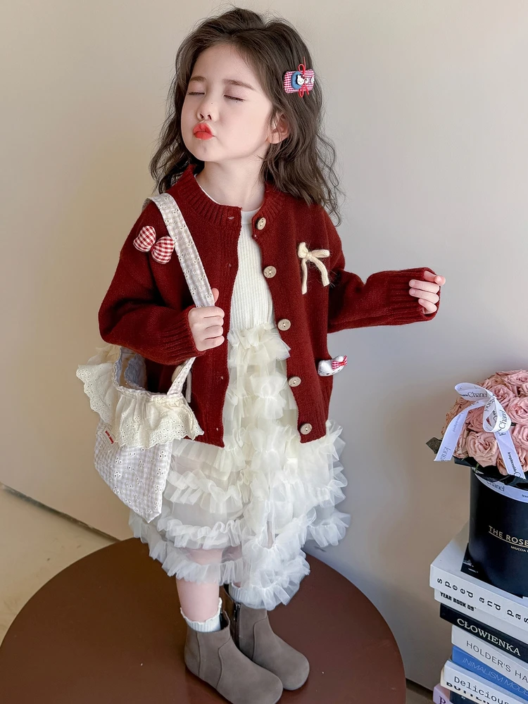 Meninas de malha aberta cardigan outono faion bebê camisola casaco das crianças outono camisola de malha thi quente longo sve redondo ne