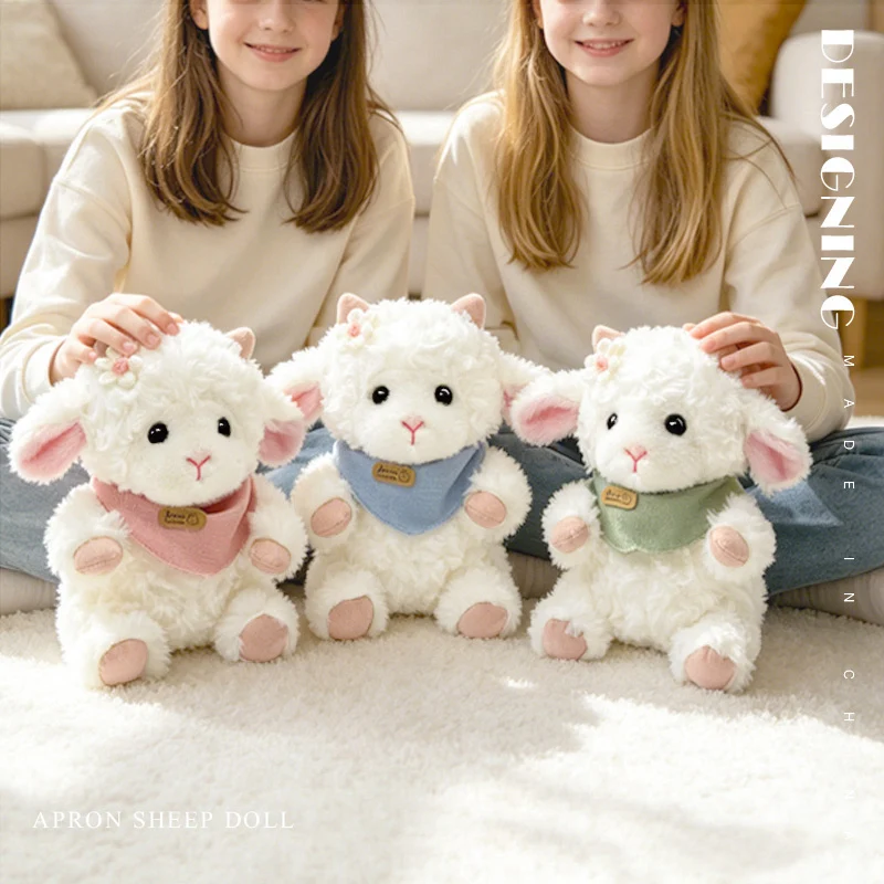 Sheep Plush Toys Triangle Scarf Sheep Stuffed Doll Adorably Home Decor Toys Kawaii Kids Accompany Sleep Toy Birthday Gifts