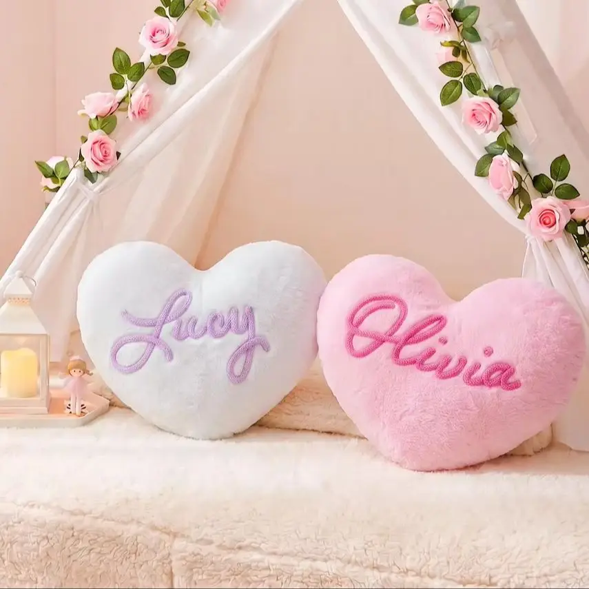 Personalized Heart Pillow, Custom Name Plush Cushion, Unique Valentine's Day Gift for Her, Romantic Keepsake, Girlfriend