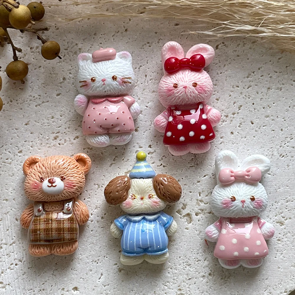 

100pcs Wholesale Resin Bear Rabbit Kawaii Animal DIY for Phone Case Hairpin Keychain Earrings Scrapbook Dollhouse Accessories