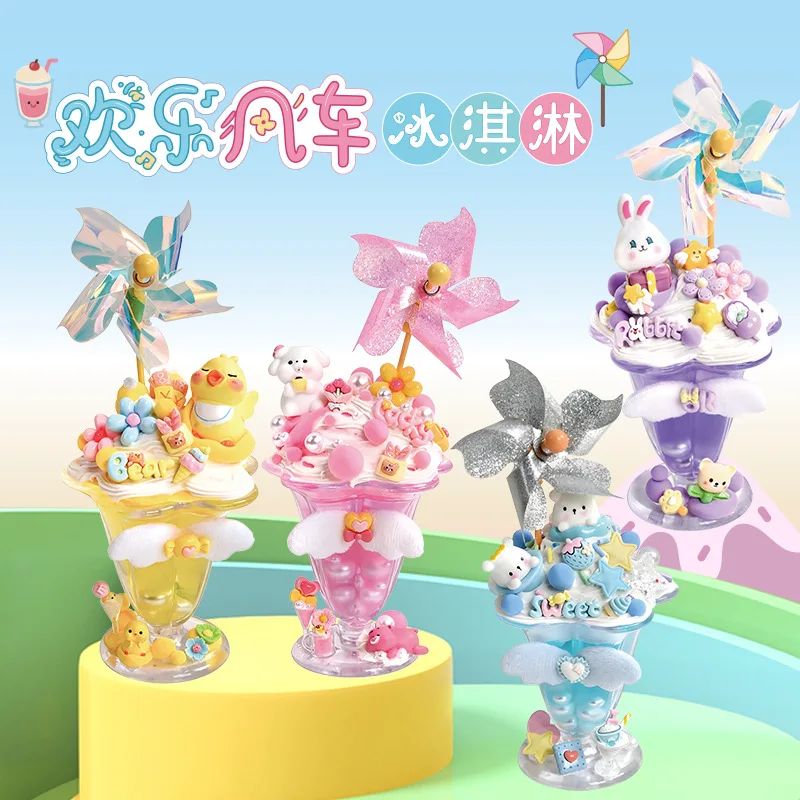 Nuevo Kit de Helado de Molino de Viento Feliz para Hacerlo Tú Mismo - Juego de Manualidades para Niños con Vasos para Pastel, Postre Dulce y Accesorios de Crema Adhesiva