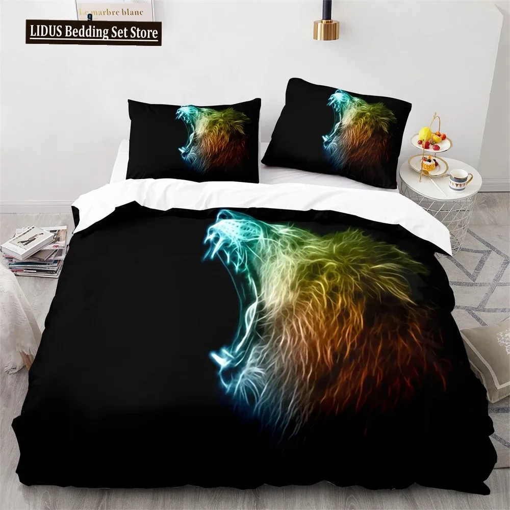 Lion Duvet Cover Set 3D Print Wild Animals Colourful King Queen Size For Kids Teens Adults Bedding Set Polyester Comforter Cover