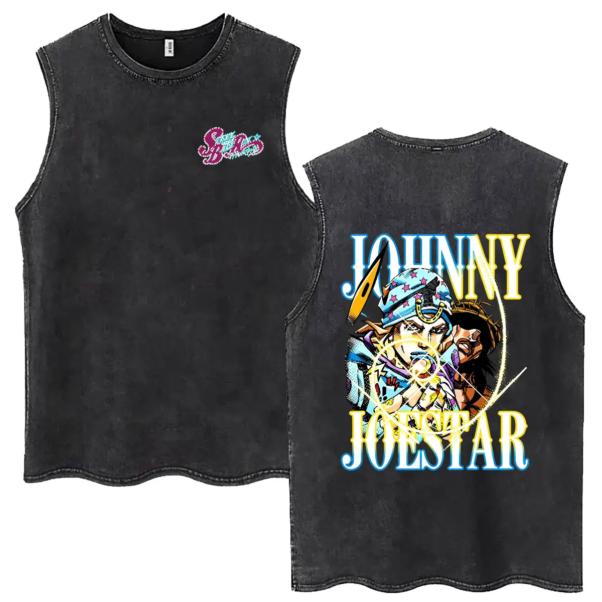 Hot Sale Anime Jojo Bizarre Adventure Washed Sleeveless Vest T-shirt Manga Jotaro Kujo Tank Tops Men Women Fashion Streetwear