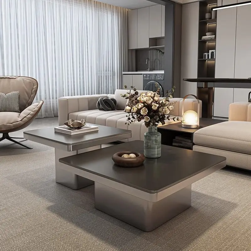 

Square Italian simple rock slab combination coffee table light luxury modern living room new household small apartment small tab