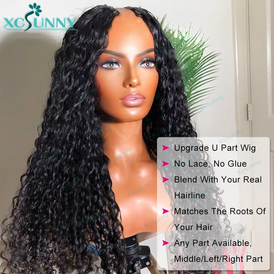 V Part Wig Curly Human Hair Wear With Your Own Skin Brazilian Upgrade U Part Wig Curly V Shape Human Hair Wig 250 Density