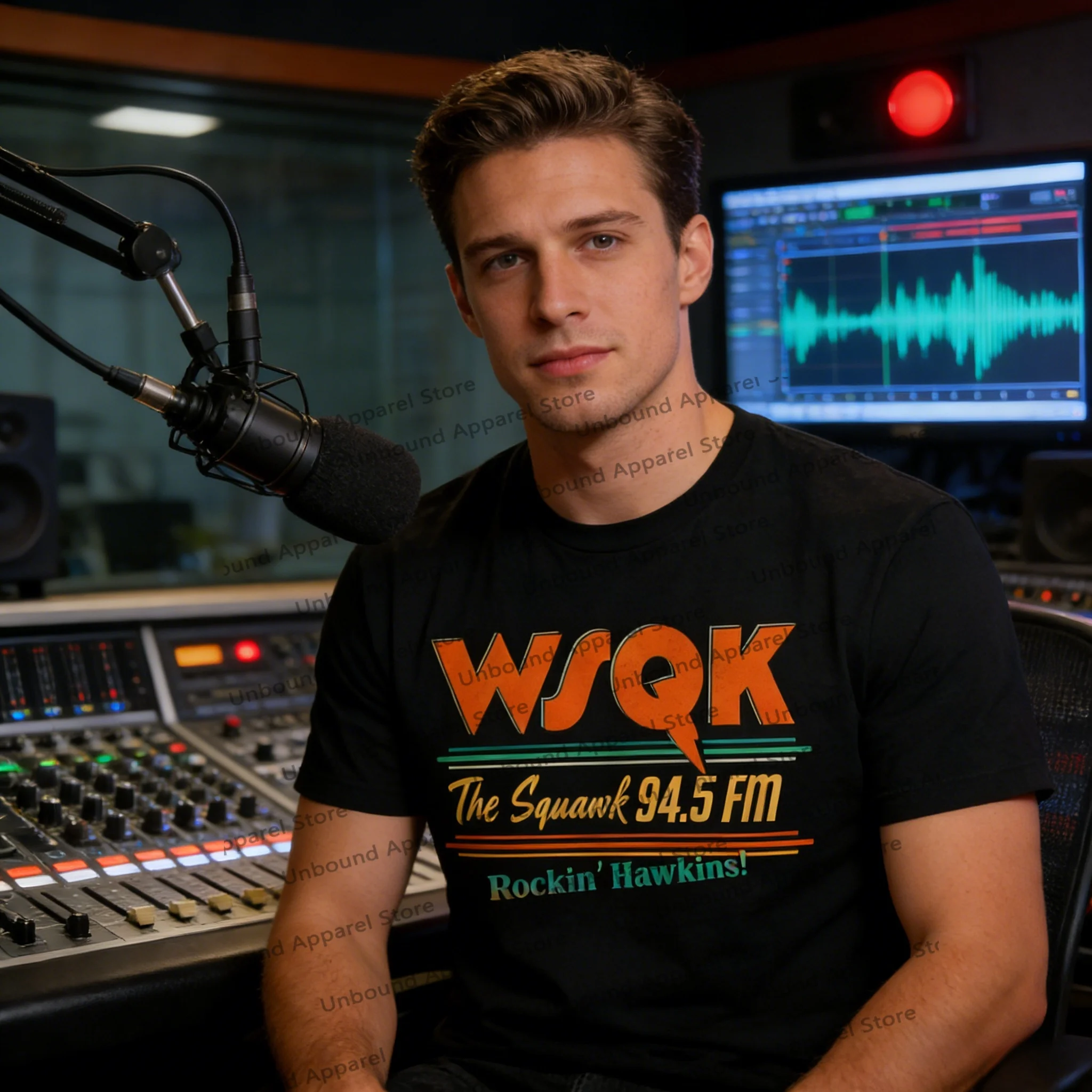 

Retro S-Stranger T-Things WSQK The Squawk Rockin Hawkins T-Shirt Squawk Radio Tee, 80s Inspired Broadcast Shirt