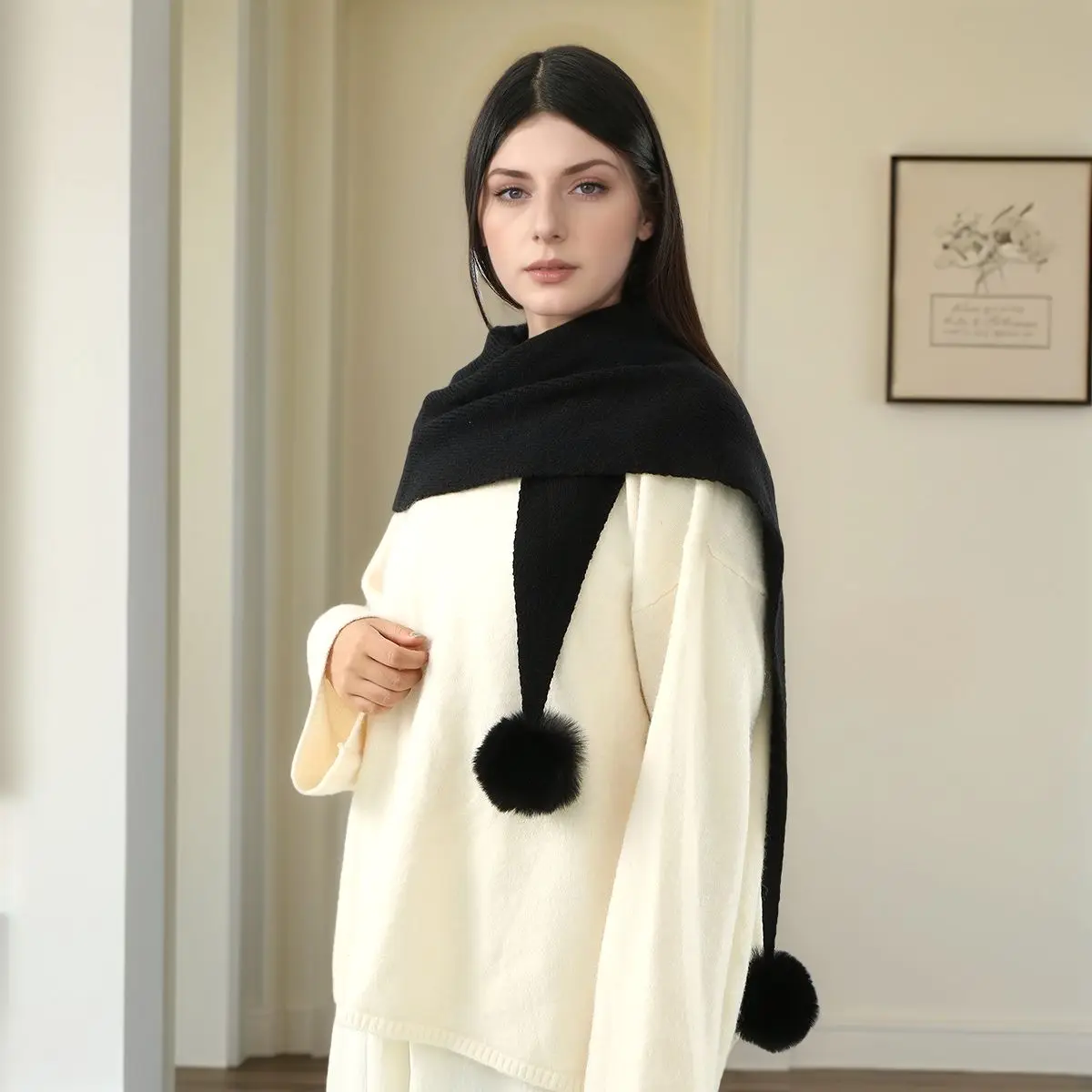 محبوك الشعر الكرة مثلث شال وشاح ناعم بلون النساء شتاء دافئ رشاقته يلتف الرقبة حماية شال رقيق وشاح