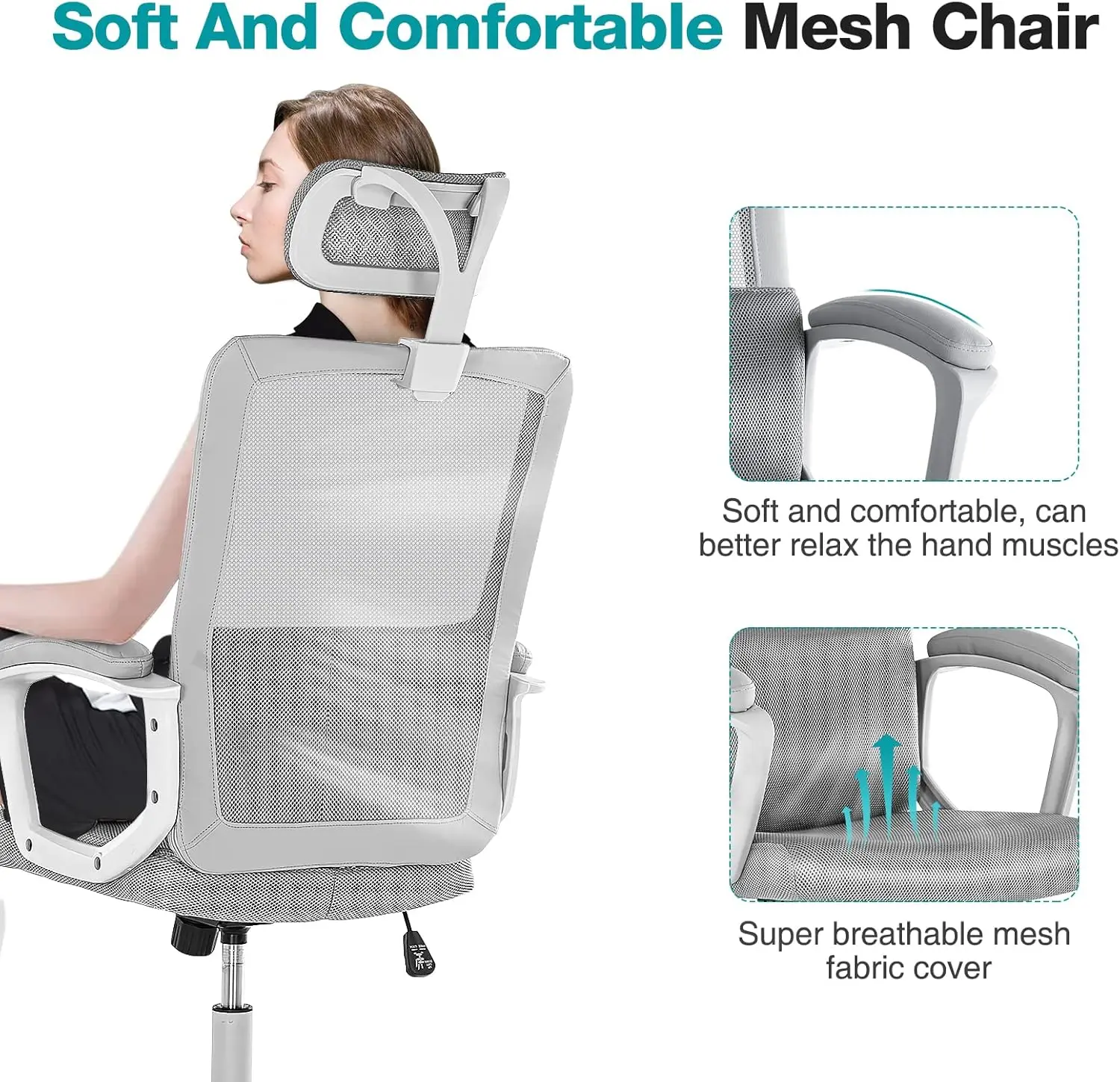 Ergonomic Home Office Computer Desk Mesh High Ba Adjustable Height Executive Task Chair With Lumbar Support, Headrest, Padded