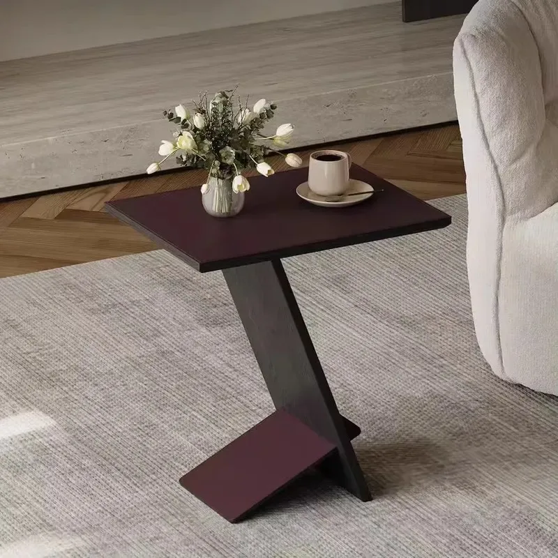 Modern Solid Wood Z Shaped Side Table with Leather Top Small Coffee Table for Living Room Bedroom Sofa End Table