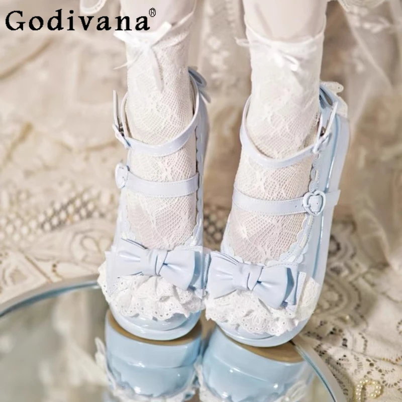 لوليتا مقوس دانتيل سميكة سوليد أحذية منصة للنساء اليابانية الحلو لوليتا JK ماري جين أحذية الفتيات الصيف الحلو لطيف الأحذية