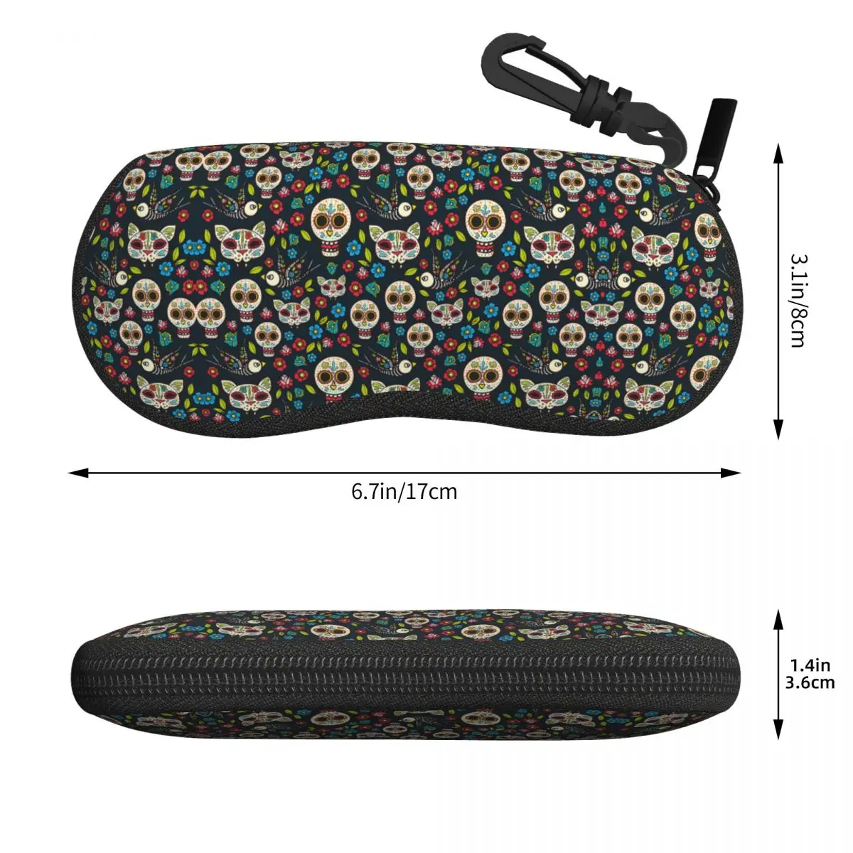 Custom Day Of The Dead Gothic Shell Eyeglasses Case Men Women Cool Mexican Sugar Skull Glasses Case Sunglasses Box Pouch