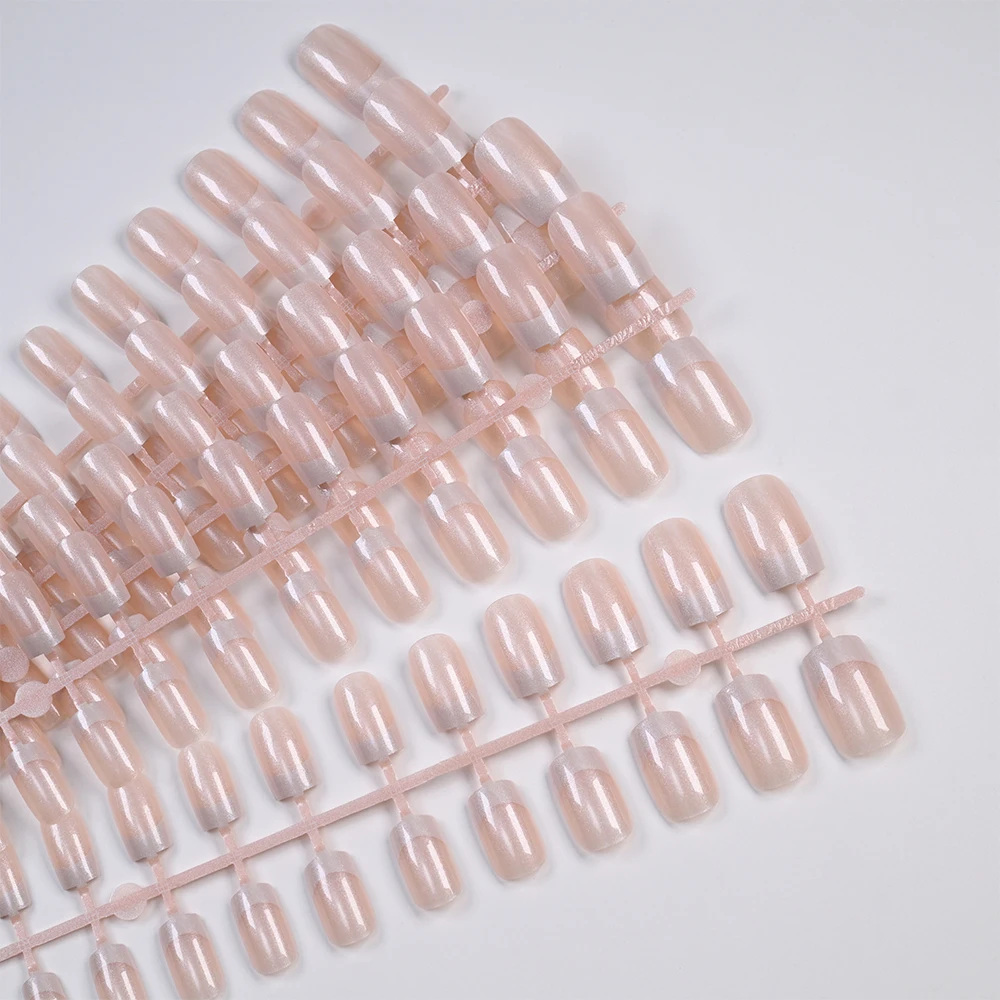 120 قطعة لامعة بيرليسسينت الفرنسية الأظافر وهمية 12 أحجام قصيرة مربع اضغط على الأظافر بسيطة Ins انفصال غطاء كامل أظافر صناعية نصائح #3