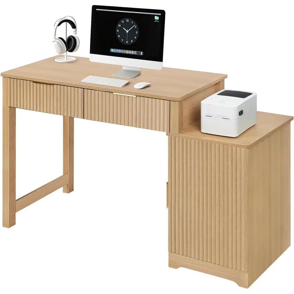 

Письменный стол Executive из натурального дуба 40 Natural Oak с навесной секцией, шкафом для хранения и подставкой для принтера