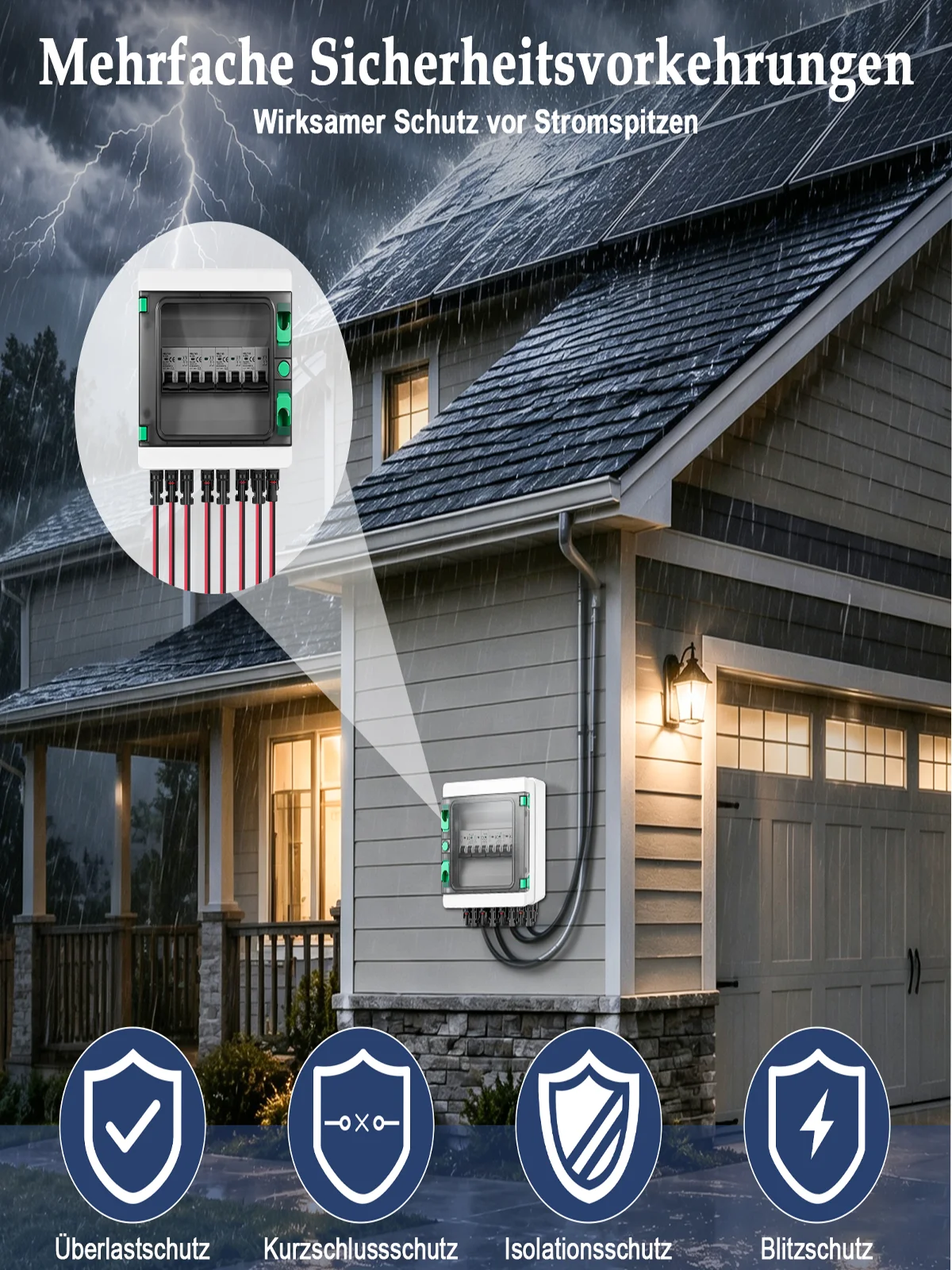 PV-Combiner-Box 4 Eingänge 4 Ausgänge DC 1000V 4-String-Sicherung MCB SPD Überspannungsschutz Solar-Combiner-Box IP65 Wasserdicht