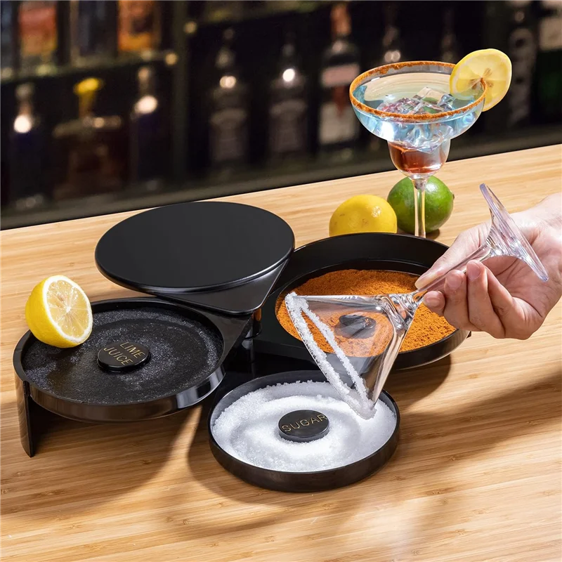 

Salt Rimmer Bar Salt And Sugar Salt Rimmer With 3 Sponges, 3-Tier Glass Rimmer, Salt Rimmer Dish For Cocktails-ABPP