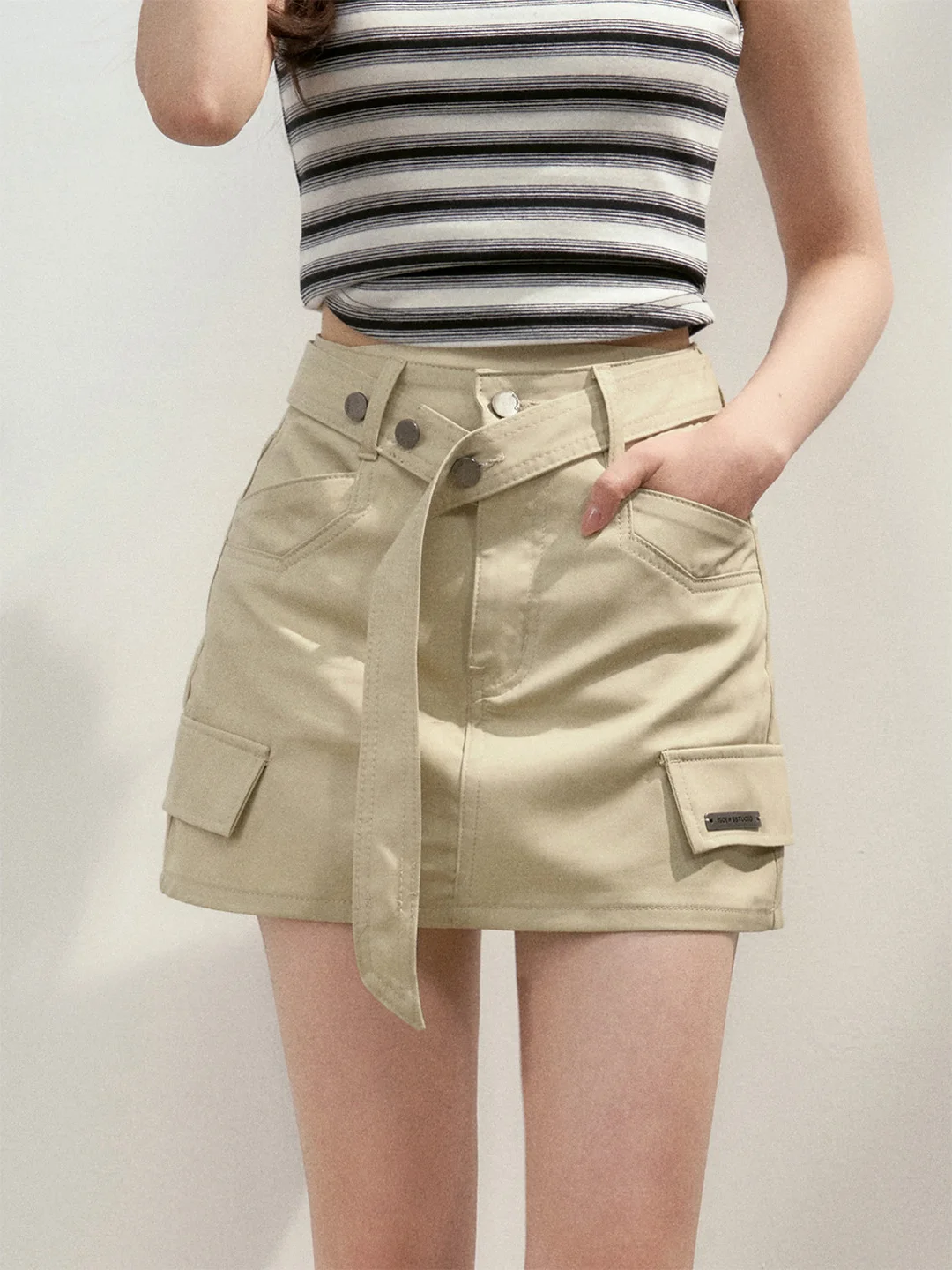 

Юбка А-силуэта с высокой талией, американская рабочая юбка цвета хаки, короткая юбка Bubbly 6DEWS, женская повседневная модная летняя юбка