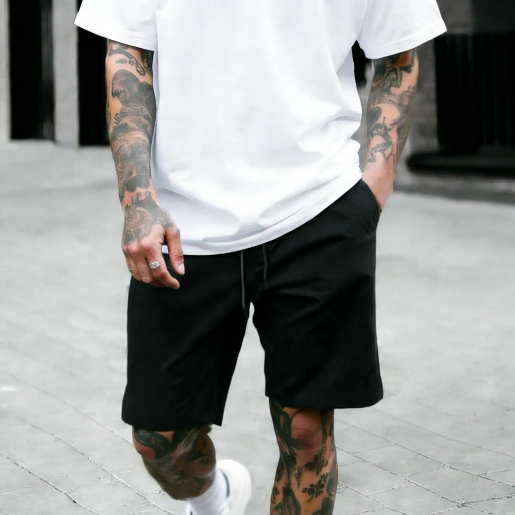 

Базовые шорты, универсальные однотонные винтажные мужские спортивные брюки на шнурке, повседневные спортивные брюки, свободная спортивная одежда, модная одежда унисекс