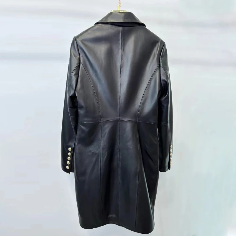 2024 Women Real Leather Jacket Women\'s Belt Trench Coat Autumn Leather Coat Dress Veste Femme