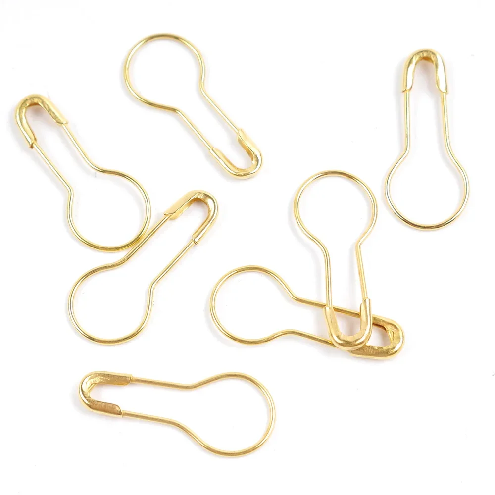 100Pcs Gold Tone Coilless Safety Pins Knitting Stitch Marker Pear Shape Bulb Gourd Calabash Shape Hangtag Pins Home Safety Pins