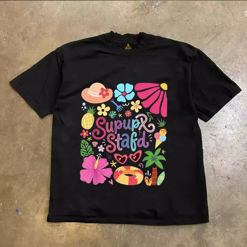 Loose Fit Cotton T-Shirt Unisex Short Sleeve Double Thread UPUPXIA Hero Print Sweat Absorbent round Neck Casual Summer Top