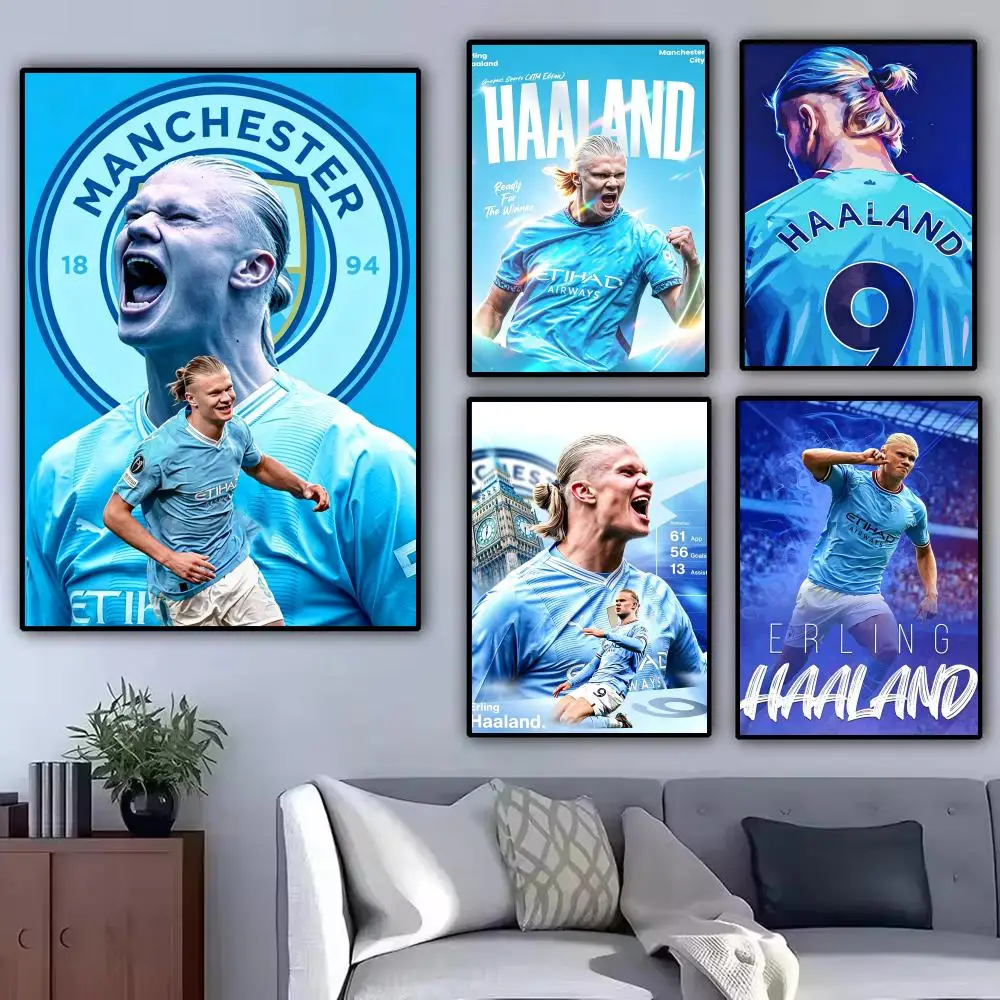 Football Star E-Erling H-Haaland Poster Modern Aesthetic Wall Art Poster Minimalist Room Decoration Items