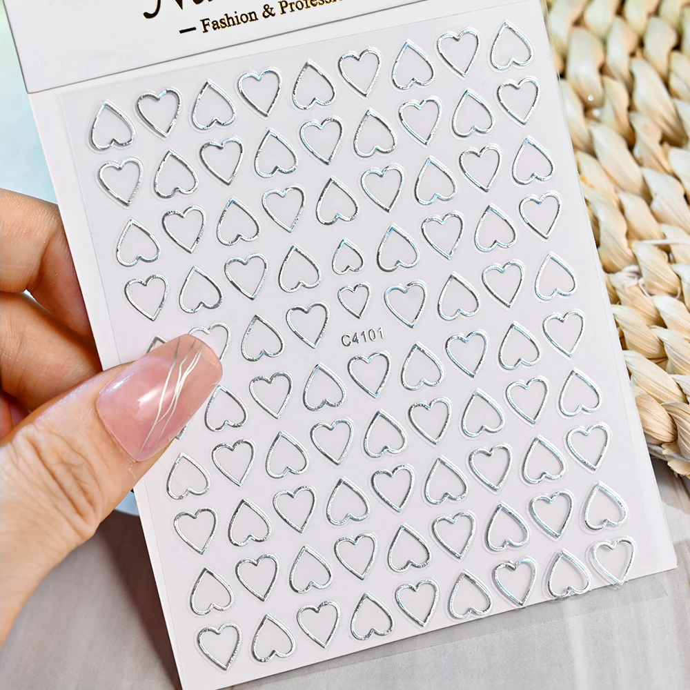 1 pz 3D abbronzante cuore adesivi per nail art 8*10 cm olografico oro/argento amore-cuore design autoadesivo decalcomanie manicure slider &