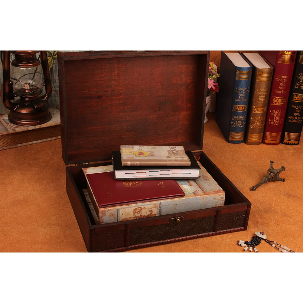 Caja de almacenamiento de madera para guardar libros, artículos de papelería, joyas y documentos. Ideal para organizar el escritorio, decorar el hogar y como regalo original.