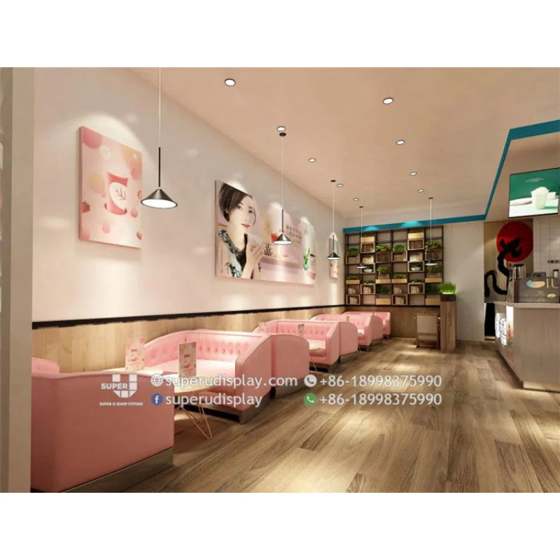 (customized)Modern Bubble Tea Shop Interior Decoration Tailor Design Custom Retail Milk Tea Stores Display Wooden Fixtures Whole