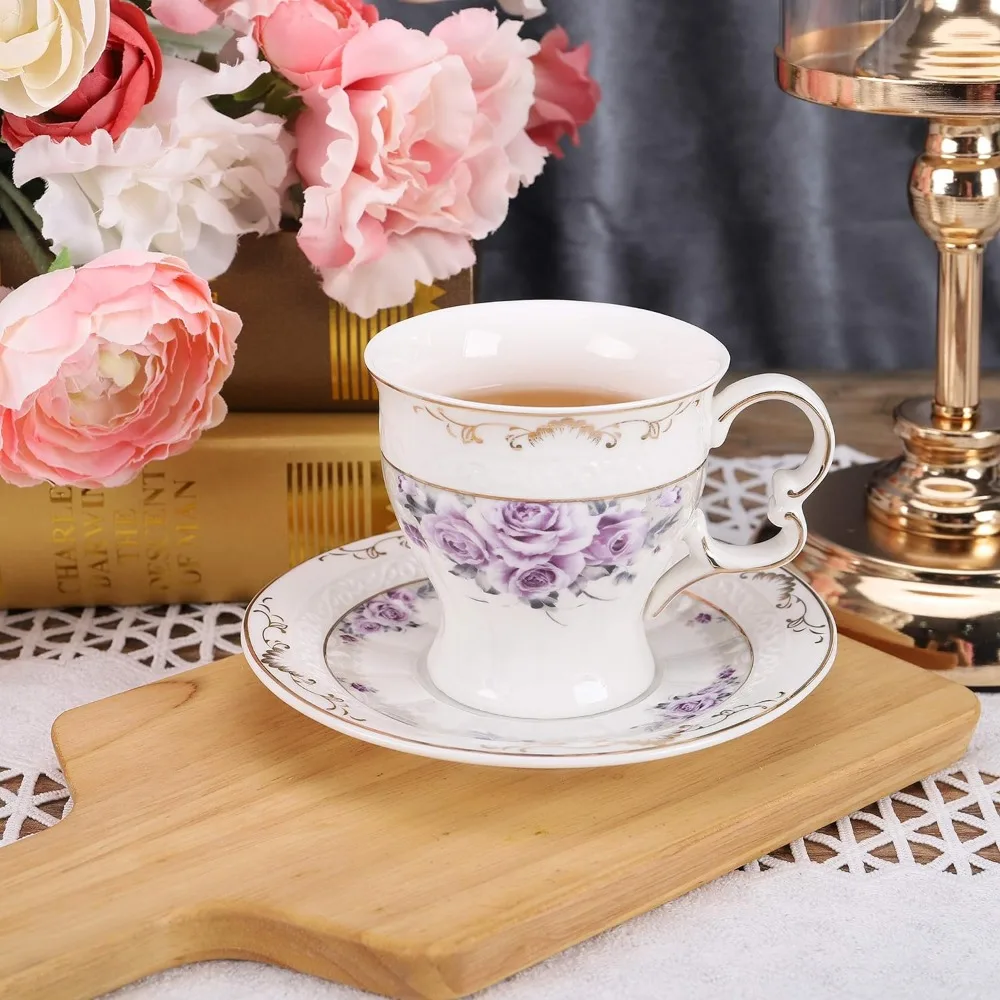 Imagem -06 - Grande Chá de Porcelana Britânica para Adultos Bule com Copos Café e Xícara Ferramentas Rosa Roxa Xícara de Cozinha 15 Pcs