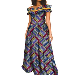 Vestidos africanos de moda para mujer, vestido Ankara con cuello oblicuo, Dashiki largo con estampado africano, maxivestido africano Bazin Riche WY8409