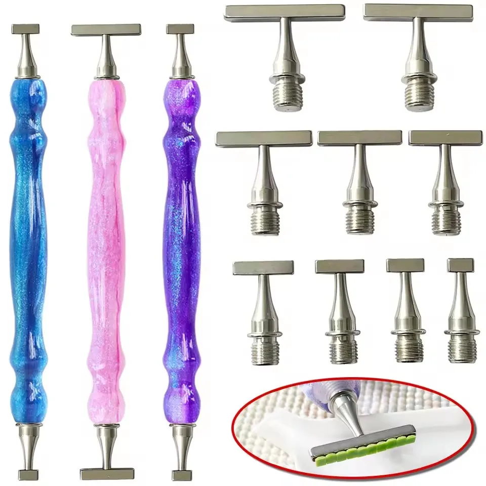 HOMFUN NEW 9pcs Bits Accessories Embroidery Pen，Threaded Diamond Painting Dot Drill Tool，Multifunctional Metal Screw Thread Tips