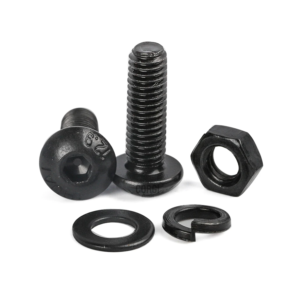 M1.6 M2 M2.5 M3 M4 M5 M6 M8 Button Head Hex Socket Cap Screw Assortment Kit 1840P Allen 10.9 Black Steel Bolts with Nuts Washers