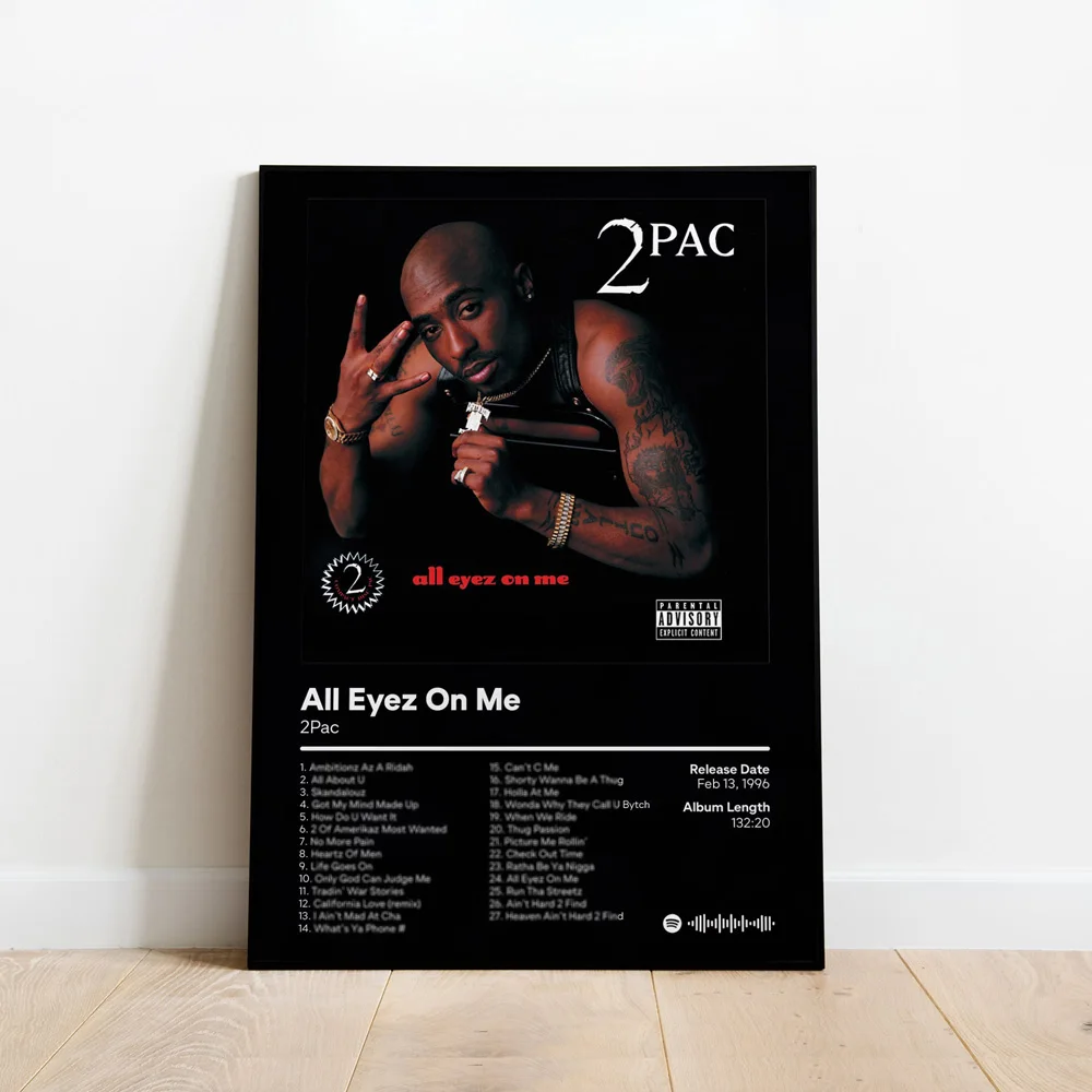 

Poster Prints 2Pac - All Eyez On Me Music Album Cover Tracklist Wall Art Picture Canvas Painting Living Room Home Decoration