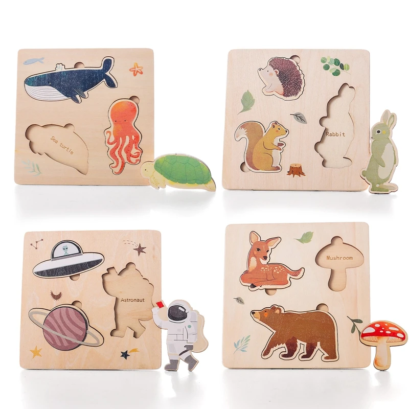 Puzzle en Bois Montessori 3D pour Enfant, Jouet d'ApprentiCumbria Précoce, Motif d'Animal Océan, Document Correspondant, Héros, Cadeau