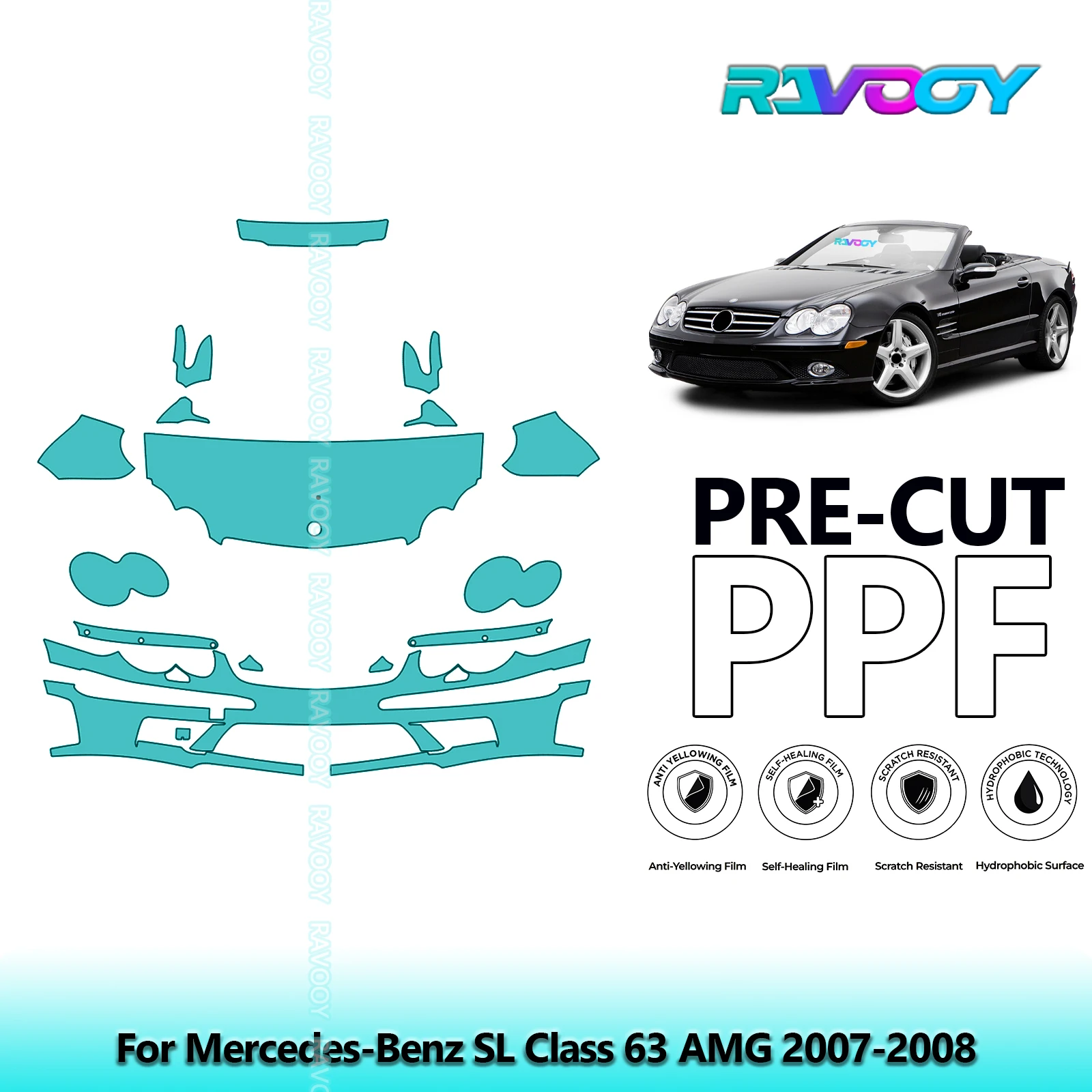 

Car Front Kit Clear Bra Precut PPF Paint Protection Film For Mercedes-Benz SL Class 63 AMG 2007-2008