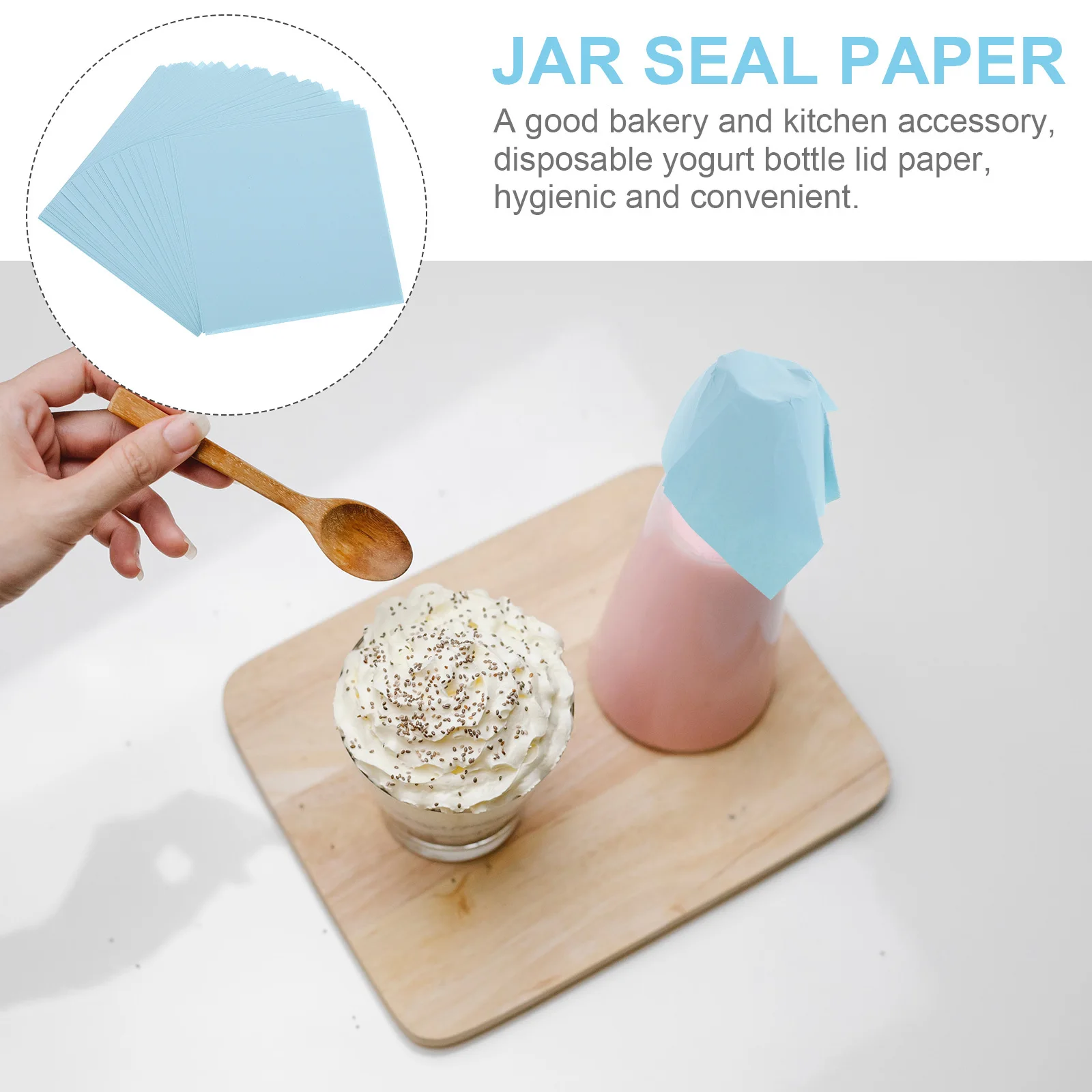 

100 Pcs Wrapping Paper Bottle Cap Pudding Cup Lid Glass Food Blue Sealing Candy Papers